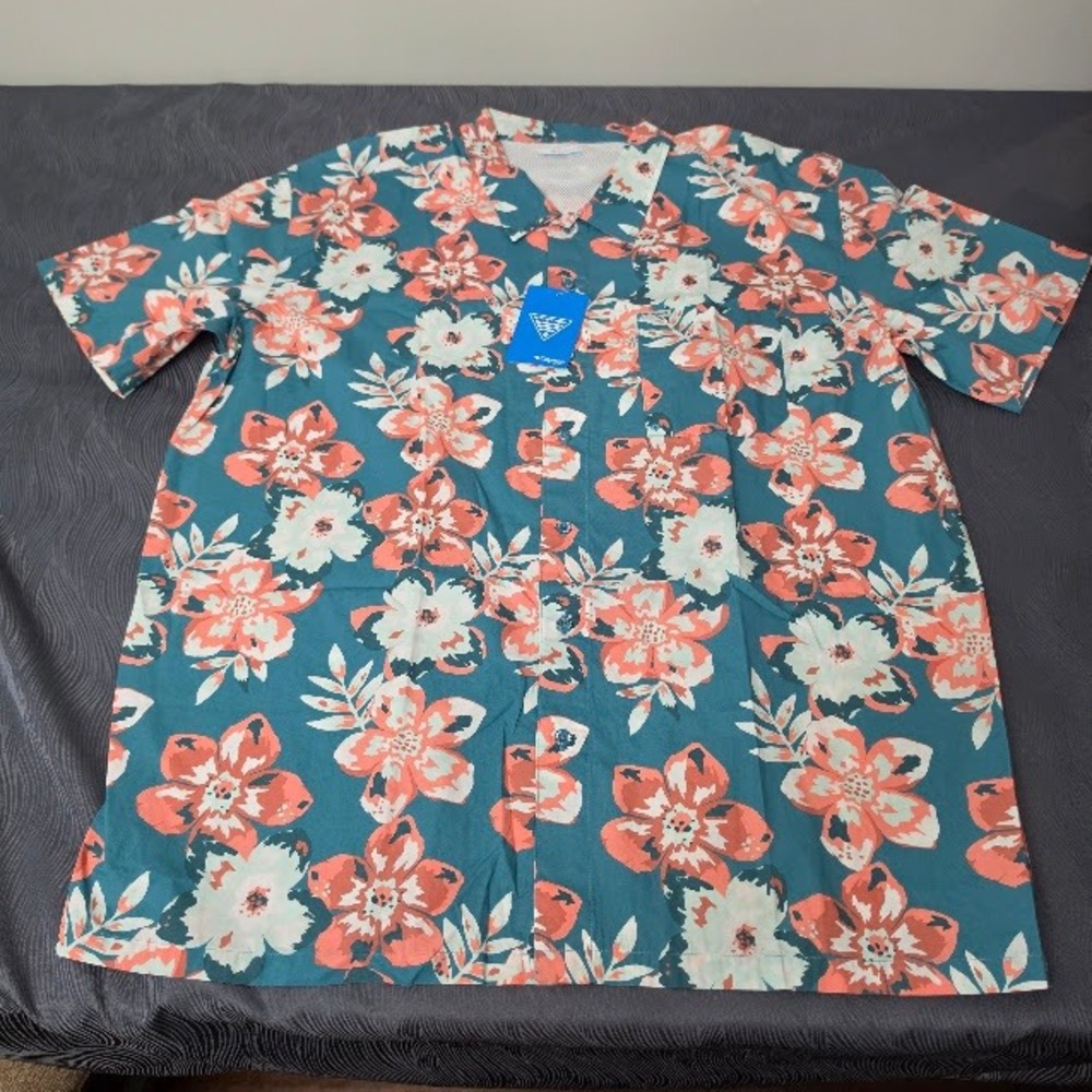Columbia PFG Mens XXL Trollers Tropical Floral Short Sleeve Shirt  2XL New NWT